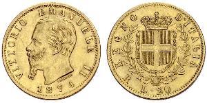20 Лира Kingdom of Italy (1861-1946) Золото Victor Emmanuel II of Italy (1820 - 1878)