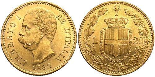 20 Лира Kingdom of Italy (1861-1946) Золото Умберто I (1844-1900)