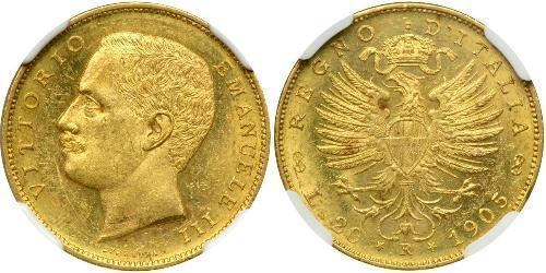 20 Лира Kingdom of Italy (1861-1946) Золото Виктор Эммануил III (1869 - 1947)