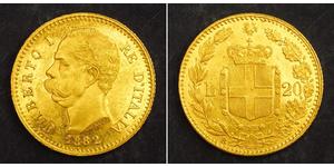 20 Ліра Kingdom of Italy (1861-1946) Золото Умберто I (1844-1900)