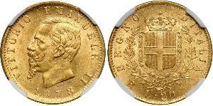 20 Ліра Kingdom of Italy (1861-1946) Золото Victor Emmanuel II of Italy (1820 - 1878)