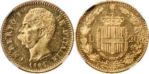 20 Ліра Kingdom of Italy (1861-1946) Золото Умберто I (1844-1900)