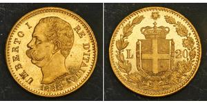 20 Ліра Kingdom of Italy (1861-1946) Золото Умберто I (1844-1900)