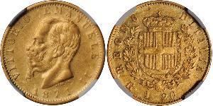20 Ліра Kingdom of Italy (1861-1946) Золото Victor Emmanuel II of Italy (1820 - 1878)