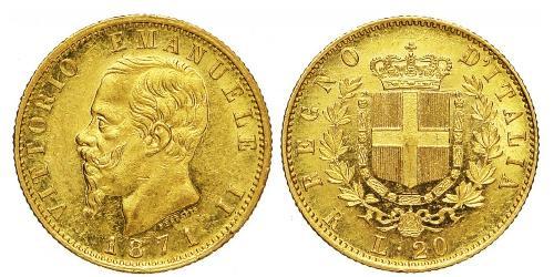 20 Ліра Kingdom of Italy (1861-1946) Золото Victor Emmanuel II of Italy (1820 - 1878)