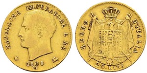 20 Ліра Королівство Італія (Наполеонівське) (1805–1814) Золото Наполеон I Бонапарт(1769 - 1821)