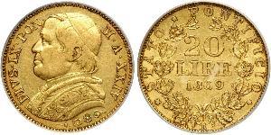 20 Ліра Папська держава (752-1870) Золото Пій IX (1792- 1878)