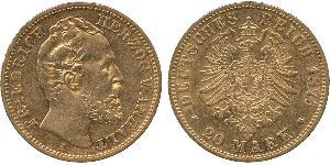 20 Марка Ангальт-Дессау (1603 -1863) Золото Frederick I, Duke of Anhalt (1831-1904)