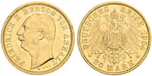 20 Марка Ангальт-Дессау (1603 -1863) Золото Friedrich II, Duke of Anhalt (1856 – 1918)