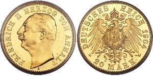 20 Марка Ангальт-Дессау (1603 -1863) Золото Friedrich II, Duke of Anhalt (1856 – 1918)