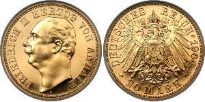 20 Марка Ангальт-Дессау (1603 -1863) Золото Friedrich II, Duke of Anhalt (1856 – 1918)