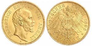 20 Марка Ангальт-Дессау (1603 -1863) Золото Frederick I, Duke of Anhalt (1831-1904)
