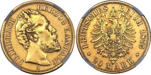 20 Марка Ангальт-Дессау (1603 -1863) Золото Frederick I, Duke of Anhalt (1831-1904)