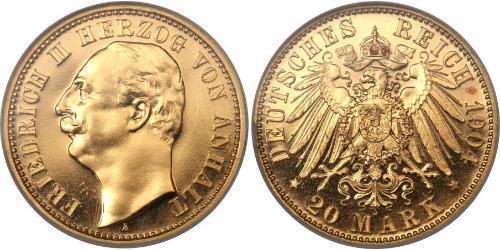 20 Марка Ангальт-Дессау (1603 -1863) Золото Friedrich II, Duke of Anhalt (1856 – 1918)