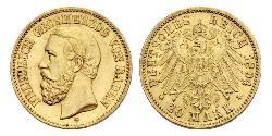 20 Марка Велике герцогство Баден (1806-1918) Золото Frederick I, Grand Duke of Baden (1826 - 1907)