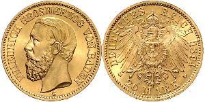 20 Марка Велике герцогство Баден (1806-1918) Золото Frederick I, Grand Duke of Baden (1826 - 1907)