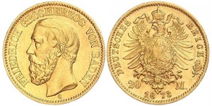 20 Марка Велике герцогство Баден (1806-1918) Золото Frederick I, Grand Duke of Baden (1826 - 1907)