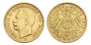 20 Марка Велике герцогство Баден (1806-1918) Золото Frederick II, Grand Duke of Baden (1857 - 1928)