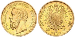 20 Марка Велике герцогство Баден (1806-1918) Золото Frederick I, Grand Duke of Baden (1826 - 1907)