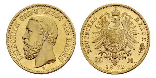 20 Марка Велике герцогство Баден (1806-1918) Золото Frederick I, Grand Duke of Baden (1826 - 1907)