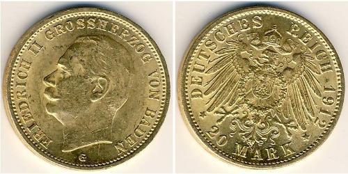 20 Марка Велике герцогство Баден (1806-1918) Золото 