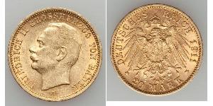 20 Марка Великое герцогство Баден (1806-1918) Золото Frederick II, Grand Duke of Baden (1857 - 1928)
