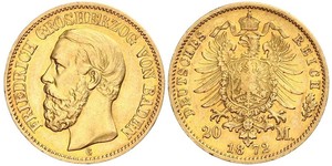 20 Марка Великое герцогство Баден (1806-1918) Золото Фридрих I (великий герцог Баденский) (1826 - 1907)