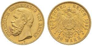 20 Марка Великое герцогство Баден (1806-1918) Золото Фридрих I (великий герцог Баденский) (1826 - 1907)