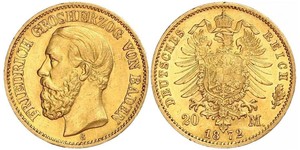 20 Марка Великое герцогство Баден (1806-1918) Золото Фридрих I (великий герцог Баденский) (1826 - 1907)