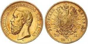 20 Марка Великое герцогство Баден (1806-1918) Золото Фридрих I (великий герцог Баденский) (1826 - 1907)