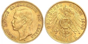 20 Марка Великое герцогство Гессен (1806 - 1918) Золото Ernest Louis, Grand Duke of Hesse (1868 - 1937)