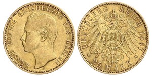 20 Марка Великое герцогство Гессен (1806 - 1918) Золото Ernest Louis, Grand Duke of Hesse (1868 - 1937)