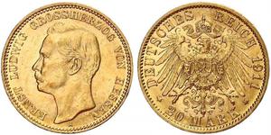 20 Марка Великое герцогство Гессен (1806 - 1918) Золото Эрнст Людвиг (великий герцог Гессенский) (1868 - 1937)