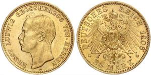 20 Марка Великое герцогство Гессен (1806 - 1918) Золото Эрнст Людвиг (великий герцог Гессенский) (1868 - 1937)