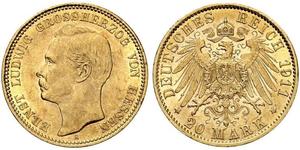 20 Марка Великое герцогство Гессен (1806 - 1918) Золото Ernest Louis, Grand Duke of Hesse (1868 - 1937)