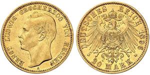 20 Марка Великое герцогство Гессен (1806 - 1918) Золото Ernest Louis, Grand Duke of Hesse (1868 - 1937)
