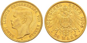 20 Марка Великое герцогство Гессен (1806 - 1918) Золото Ernest Louis, Grand Duke of Hesse (1868 - 1937)