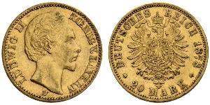 20 Марка Королевство Бавария (1806 - 1918) Золото Людвиг II (король Баварии)(1845 – 1886)