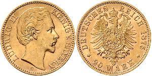 20 Марка Королевство Бавария (1806 - 1918) Золото Людвиг II (король Баварии)(1845 – 1886)