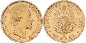 20 Марка Королевство Бавария (1806 - 1918) Золото Людвиг II (король Баварии)(1845 – 1886)
