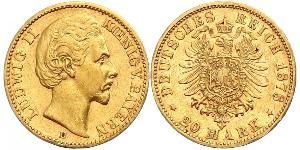 20 Марка Королевство Бавария (1806 - 1918) Золото Людвиг II (король Баварии)(1845 – 1886)