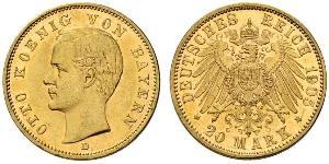 20 Марка Королевство Бавария (1806 - 1918) Золото Отто I (король Баварии)(1848 – 1916)