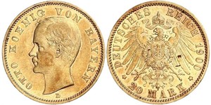 20 Марка Королевство Бавария (1806 - 1918) Золото Отто I (король Баварии)(1848 – 1916)