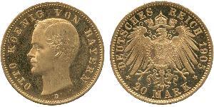 20 Марка Королевство Бавария (1806 - 1918) Золото Отто I (король Баварии)(1848 – 1916)