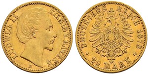 20 Марка Королевство Бавария (1806 - 1918) Золото Людвиг II (король Баварии)(1845 – 1886)