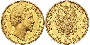 20 Марка Королевство Бавария (1806 - 1918) Золото Людвиг II (король Баварии)(1845 – 1886)