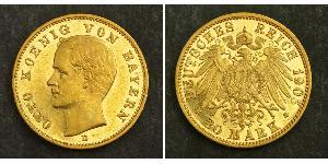 20 Марка Королевство Бавария (1806 - 1918) Золото Отто I (король Баварии)(1848 – 1916)