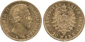 20 Марка Королевство Бавария (1806 - 1918) Золото Людвиг II (король Баварии)(1845 – 1886)