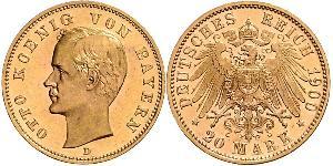 20 Марка Королевство Бавария (1806 - 1918) Золото Отто I (король Баварии)(1848 – 1916)