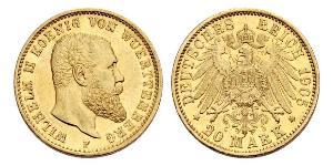 20 Марка Королевство Вюртемберг (1806-1918) Золото Wilhelm II, German Emperor (1859-1941)